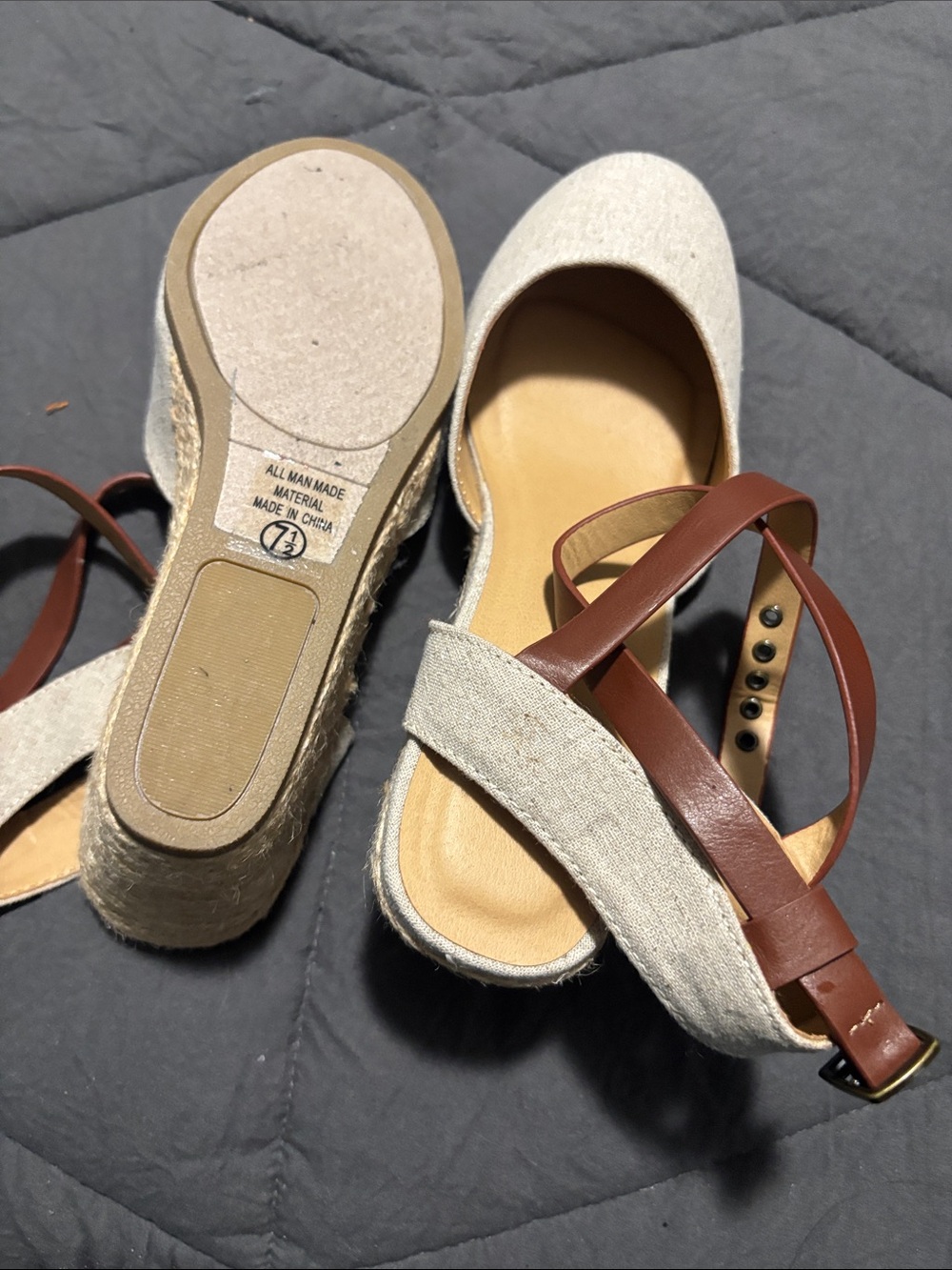 Soda Two-Tone Espadrille Wedge Sandals - Cream Upper with Brown Straps - Picture 2 of 2